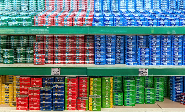 Cans in supermarket